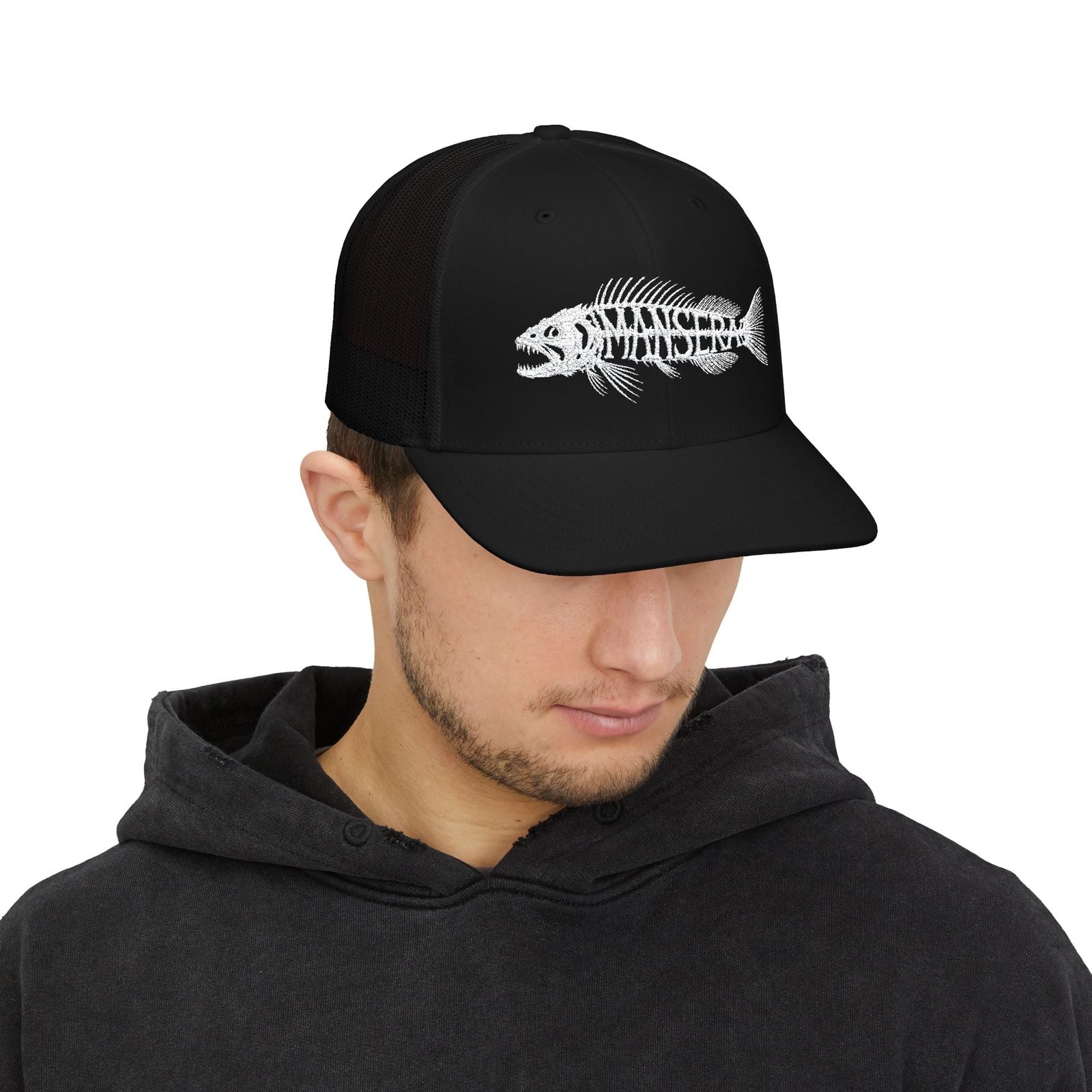 Trucker Cap – Fish Skeleton 'Monster' Embroidered Snapback