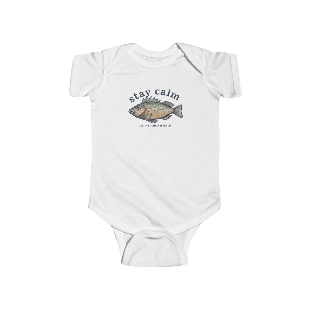 Infant Bodysuit "Stay Calm" Fish Graphic — Cute Baby One-Piece for Newborns & Gifts