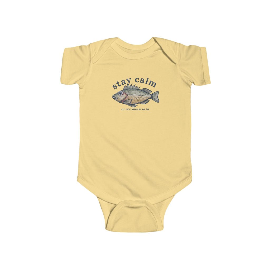 Infant Bodysuit "Stay Calm" Fish Graphic — Cute Baby One-Piece for Newborns & Gifts
