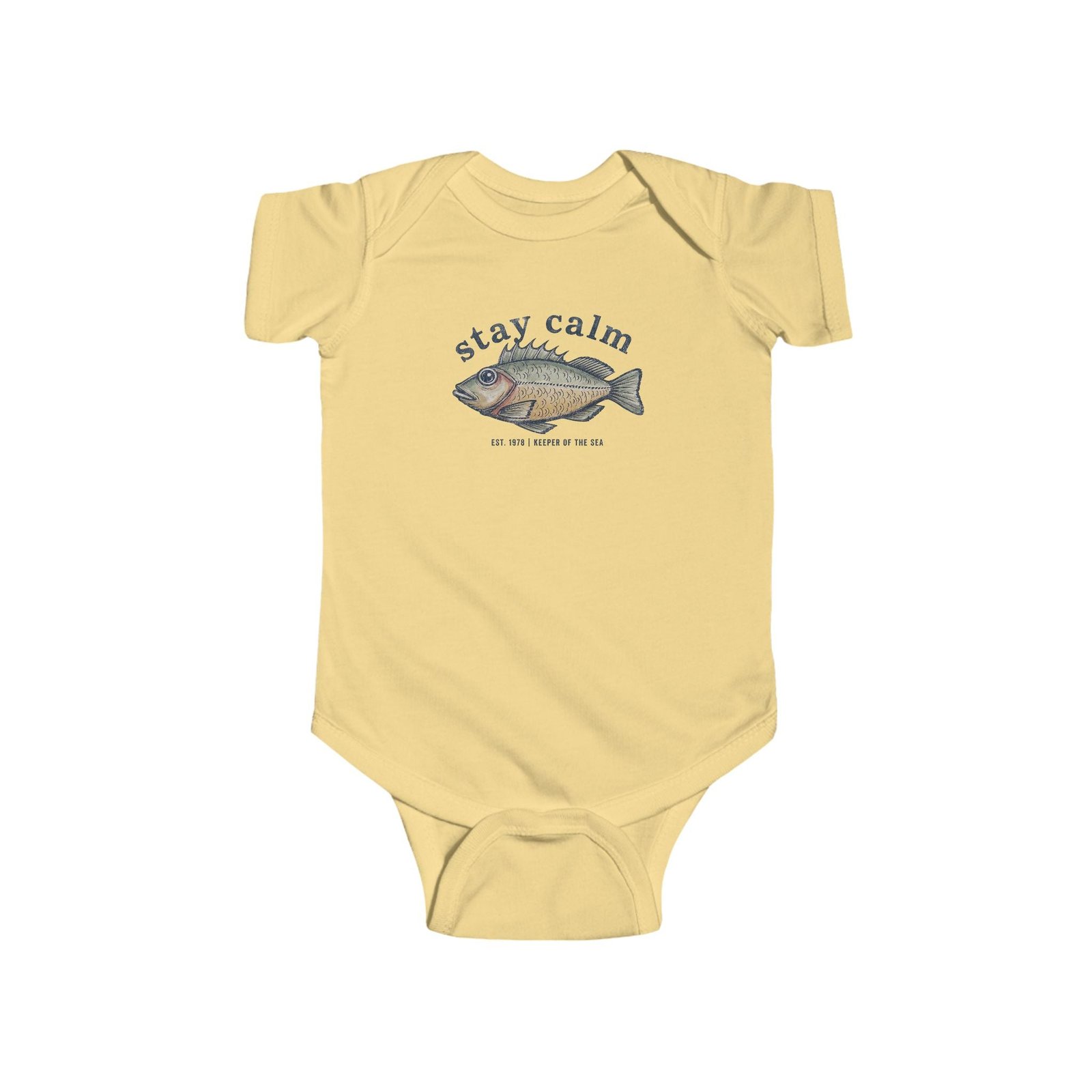 Infant Bodysuit "Stay Calm" Fish Graphic — Cute Baby One-Piece for Newborns & Gifts
