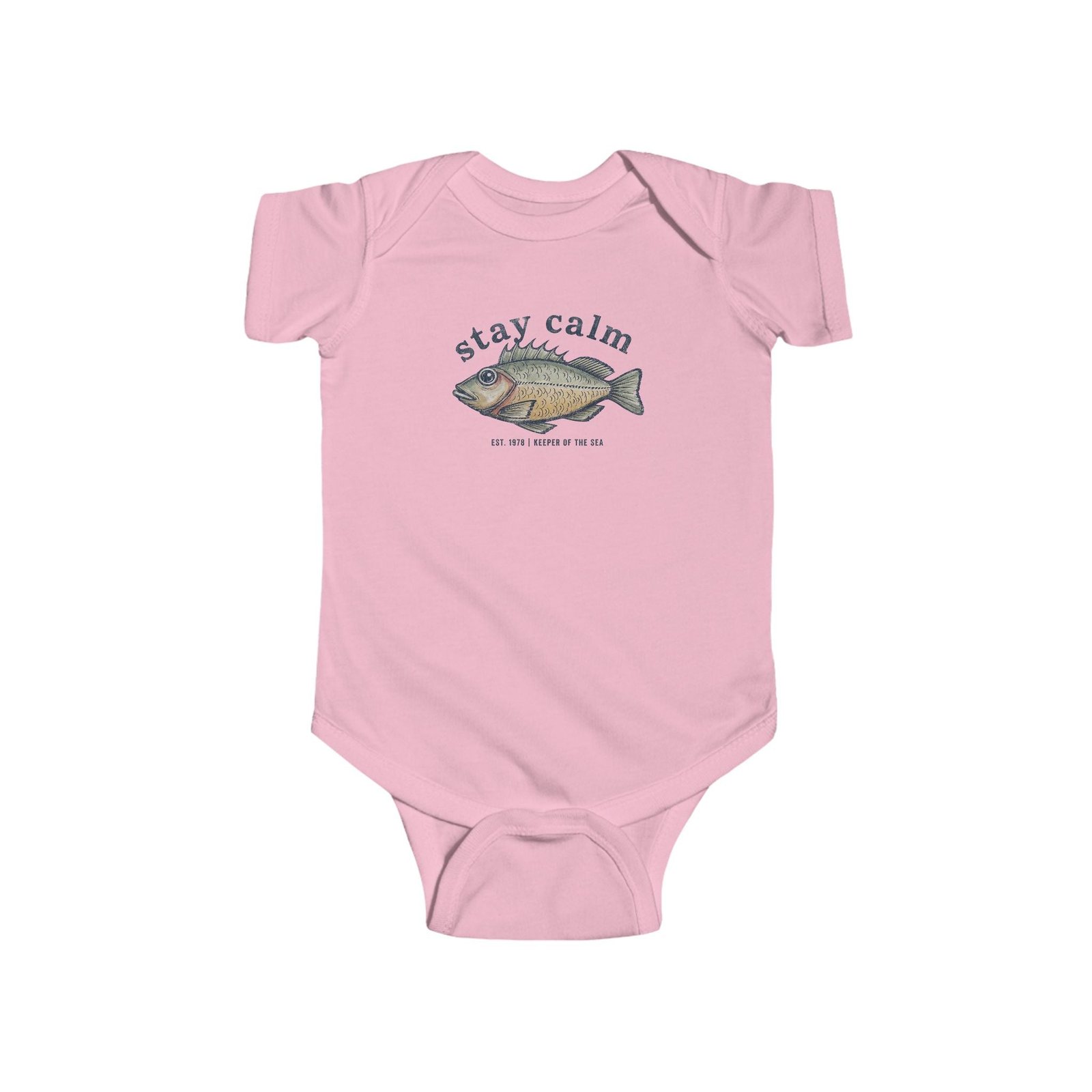 Infant Bodysuit "Stay Calm" Fish Graphic — Cute Baby One-Piece for Newborns & Gifts