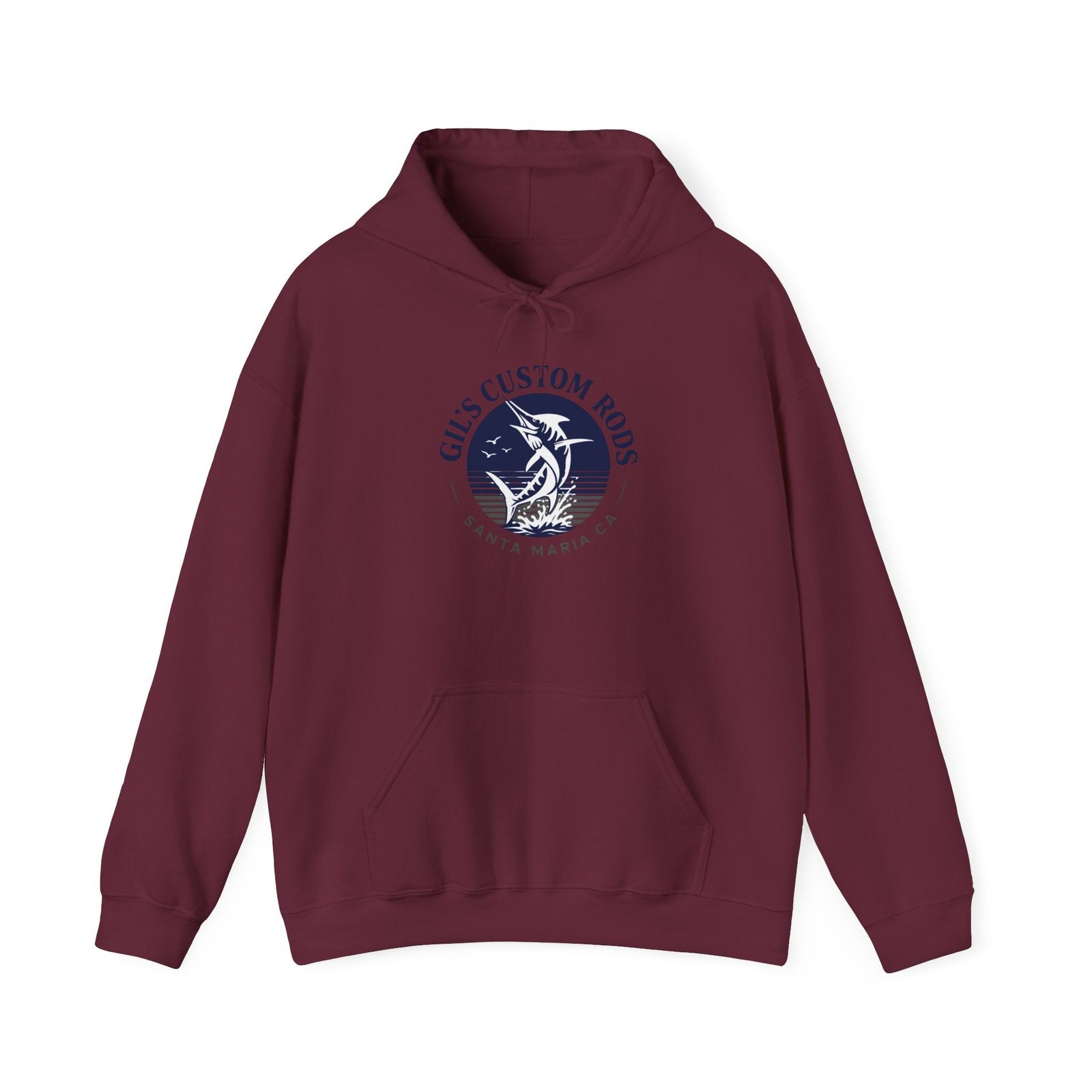 Fishing Hoodie — "Gils Custom Rods" Santa Maria CA Logo Pullover