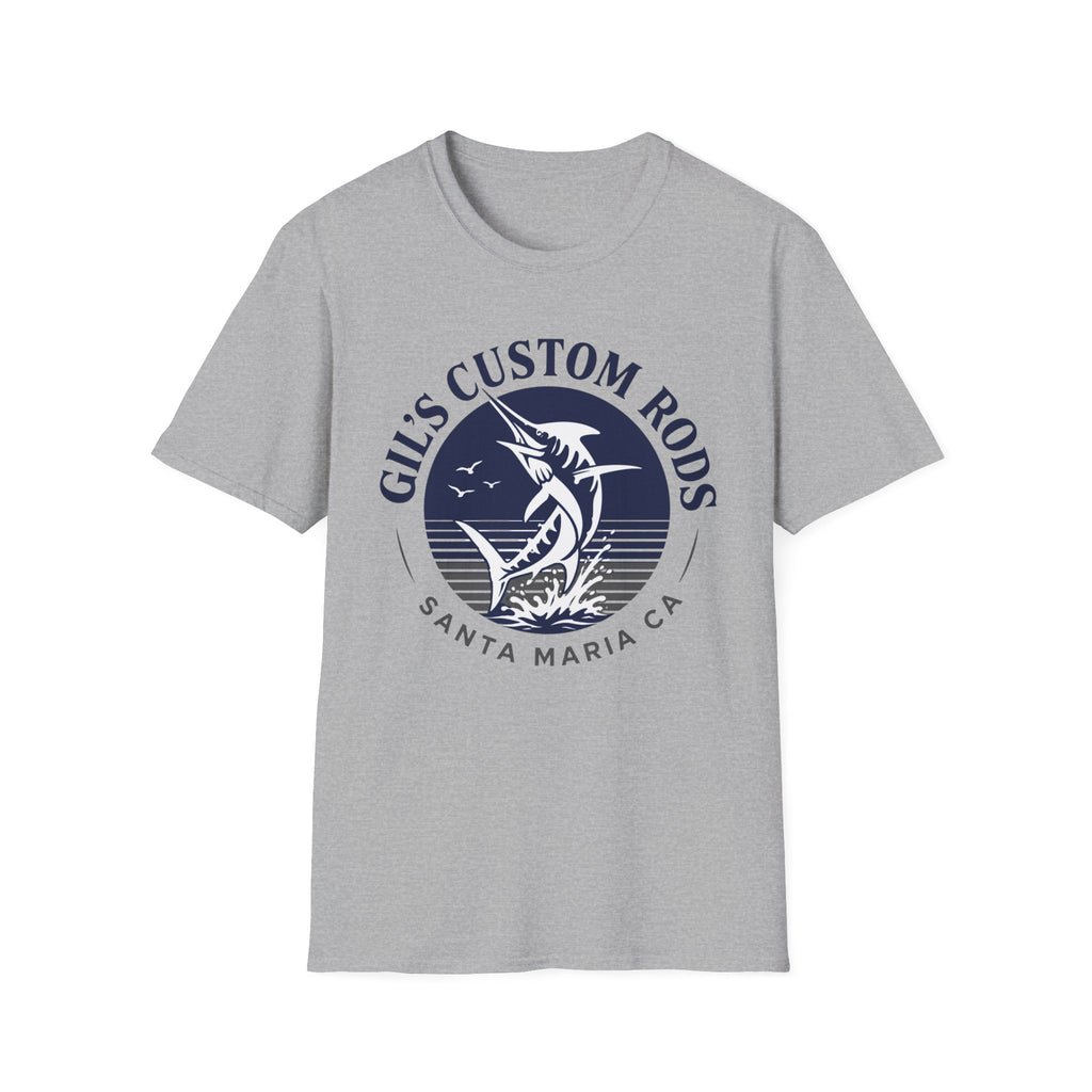 Fishing T‑Shirt — "Gil's Custom Rods" Marlin Logo Tee (Santa Maria CA)