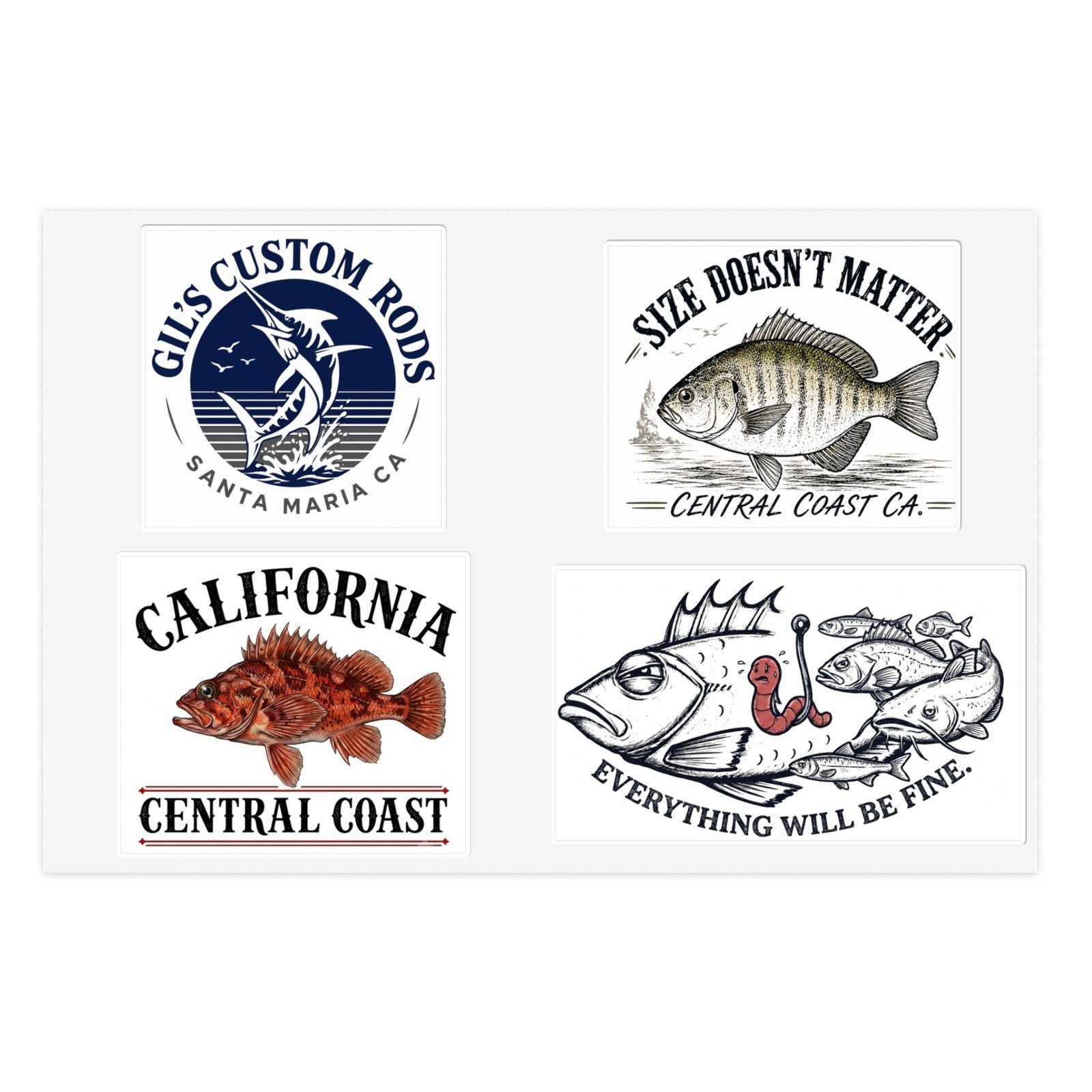 Central Coast Fishing Sticker Sheet — California Fish Designs (4-Pack)