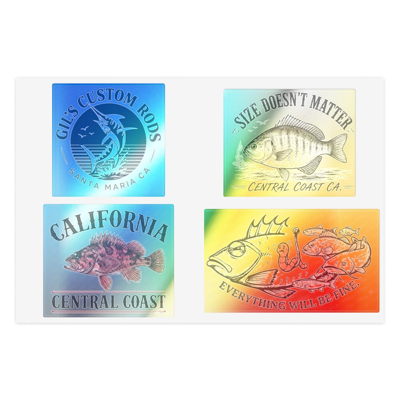 Central Coast Fishing Sticker Sheet — California Fish Designs (4-Pack)