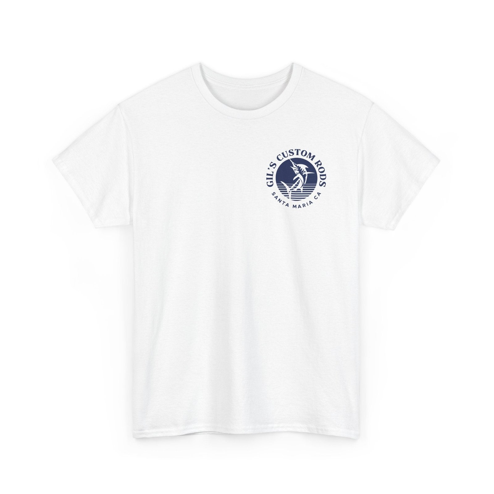 Fishing T-Shirt — "Gils Custom Rods" Marlin Boat Graphic Tee