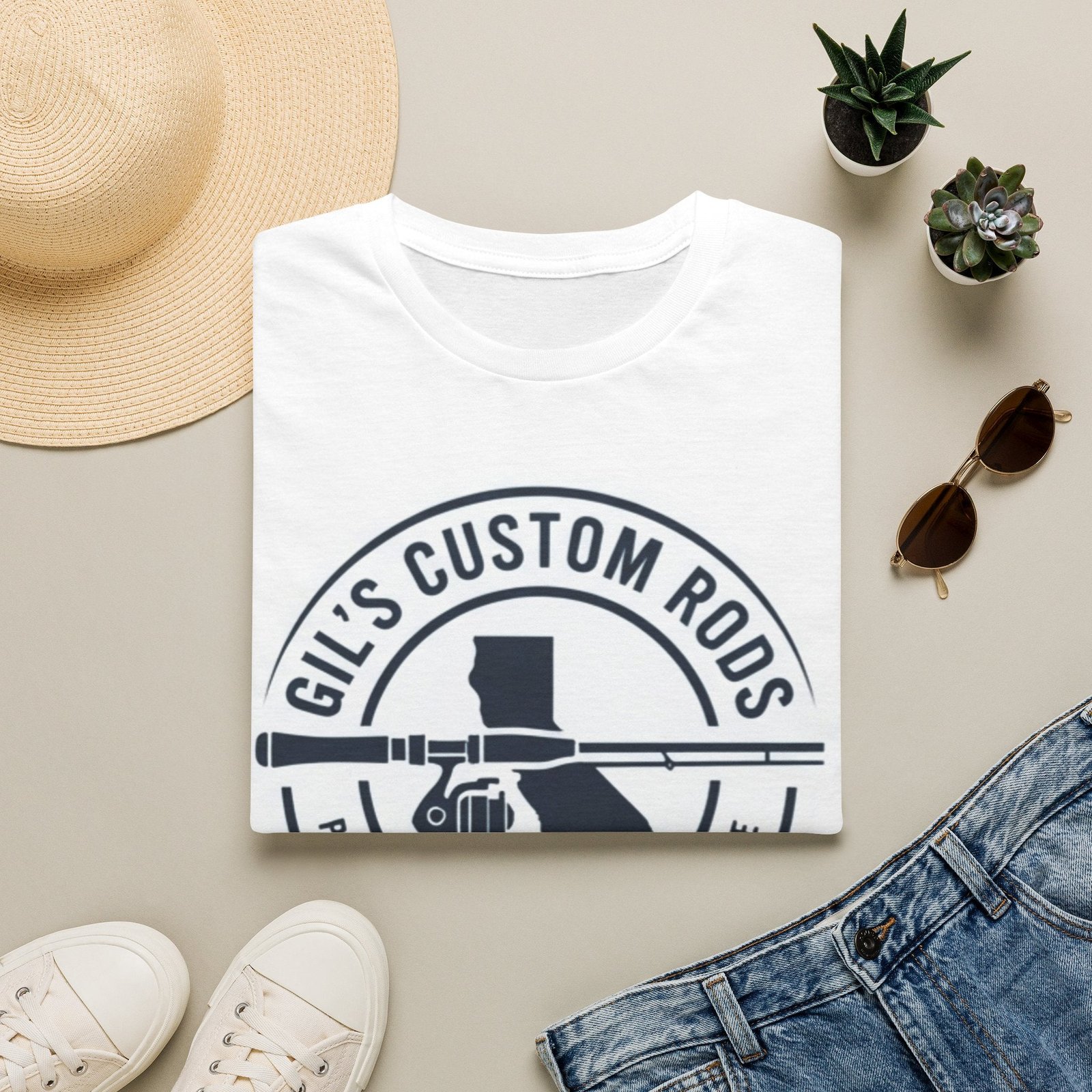 Custom Fishing Rod T‑Shirt — "Gil's Custom Rods" Logo Tee